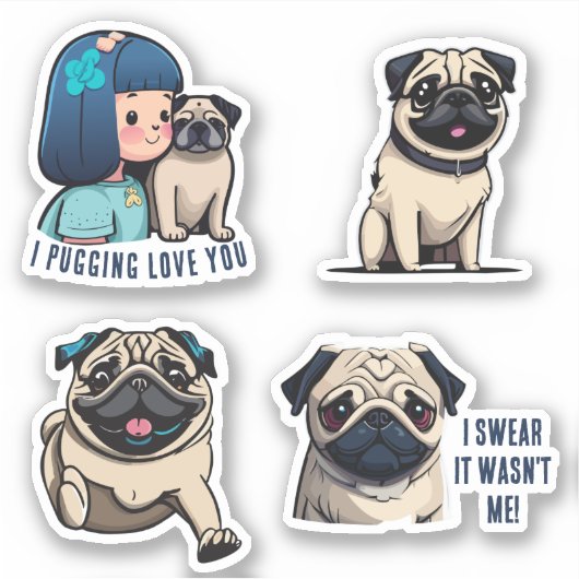 Sweet Pug Stickers Set (Voorkant)