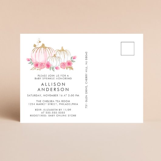 Sweet Pumpkin Baby Girl Sprinkle Uitnodiging Briefkaart