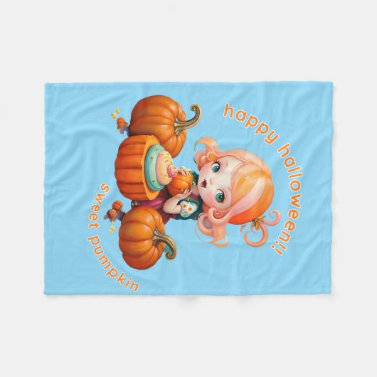 Sweet pumpkin clear blue fleece deken (Voorkant (Horizontaal))