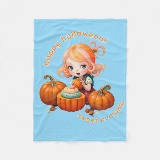 Sweet pumpkin clear blue  fleece deken (Voorkant)