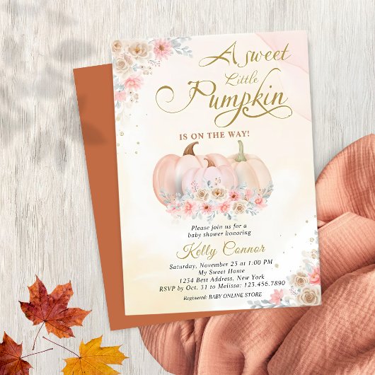 Sweet Pumpkin Floral Baby shower Kaart