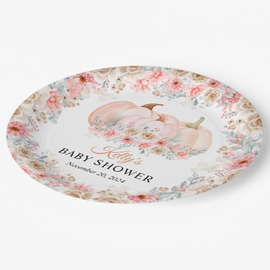 Sweet Pumpkin Floral Baby shower Papieren Bordje (Gekanteld)
