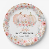 Sweet Pumpkin Floral Baby shower Papieren Bordje (Voorkant)