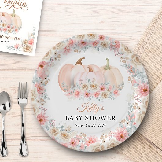 Sweet Pumpkin Floral Baby shower Papieren Bordje