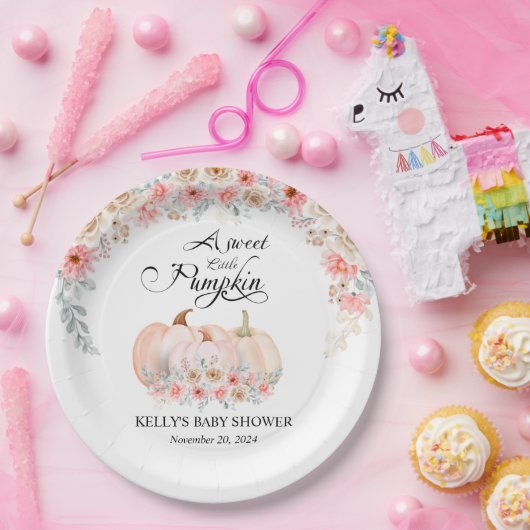 Sweet Pumpkin Floral Baby shower Papieren Bordje (Feest)