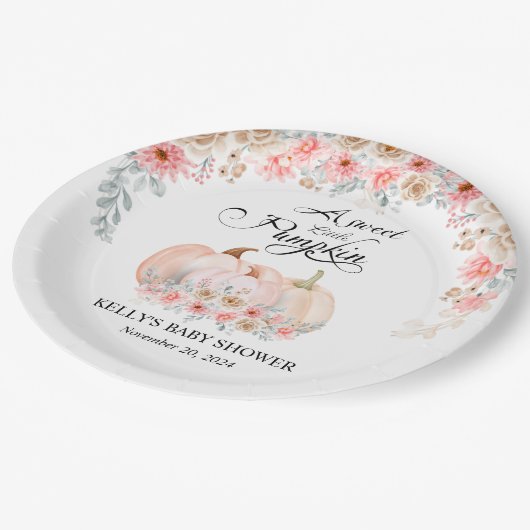 Sweet Pumpkin Floral Baby shower Papieren Bordje (Gekanteld)