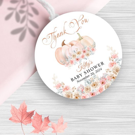 Sweet Pumpkin Floral Baby shower Ronde Sticker