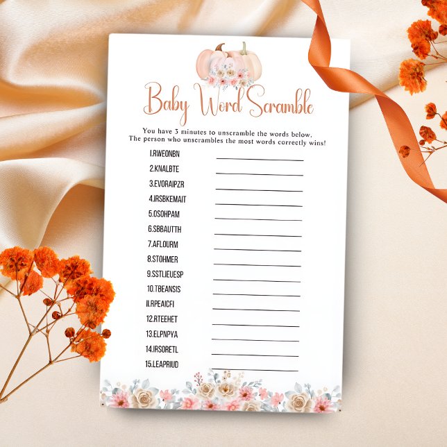 Sweet Pumpkin Floral Word Scramble Baby shower (Creator heeft geüpload)