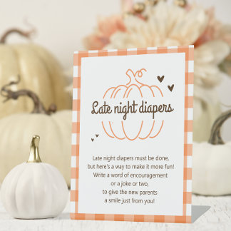 Sweet Pumpkin Herfst Baby shower Late Night Luiers Reclamebord Met Voetstuk