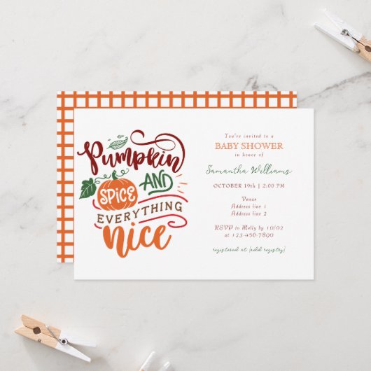 Sweet Pumpkin Spice Herfst Herfst Baby shower Kaart (Voorkant / Achterkant in situ)