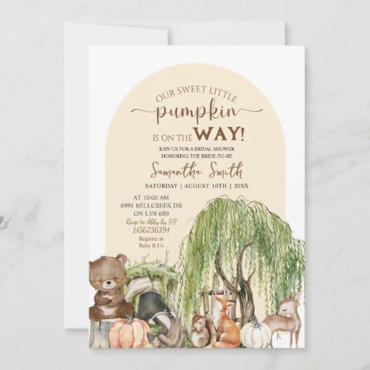 Sweet Pumpkin Woodland Animals Boy Baby shower Kaart (Voorkant)