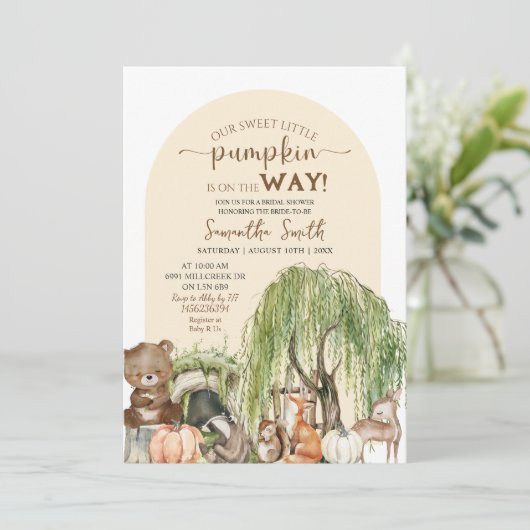 Sweet Pumpkin Woodland Animals Boy Baby shower Kaart (Staand voorkant)