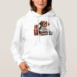Sweet Puppy met boeken en glazen Hoodie