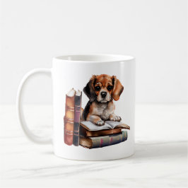 Sweet Puppy met boeken en glazen Koffiemok