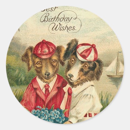 Sweet Pups Best Birthday Wish Ronde Sticker (Voorkant)