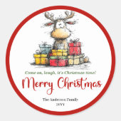 Sweet quirky reindeer fun holiday sticker label (Voorkant)