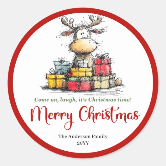 Sweet quirky reindeer fun holiday sticker label (Voorkant)