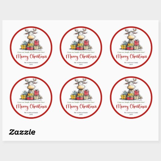 Sweet quirky reindeer fun holiday sticker label (Vel)