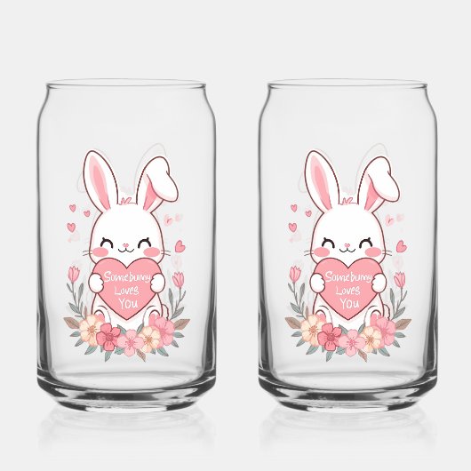 Sweet Rabbit and Flowers Blikvorm Glas (Voorkant)