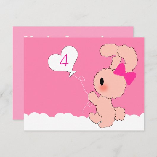 Sweet Rabbit Cute 4th Birthday-uitnodiging Kaart (Voorkant / Achterkant)