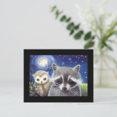 Sweet Raccoon en Uil Art Briefkaart (Staand voorkant)