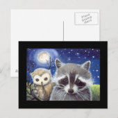 Sweet Raccoon en Uil Art Briefkaart (Voorkant / Achterkant)