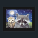 Sweet Raccoon en Uil Art Briefkaart<br><div class="desc">"Nocturnal Buddies" © Molly Harrison 2013 www.mollyharrisonart.com Van mijn originele ACEO-kunst gemaakt met acryl, waterverf en inkt.</div>