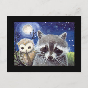 Sweet Raccoon en Uil Art Briefkaart