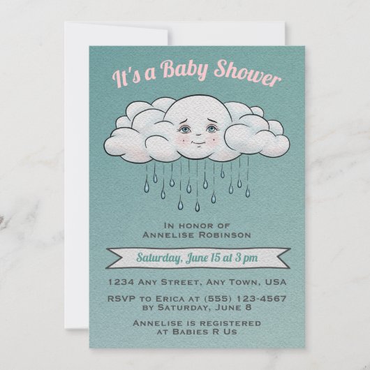 Sweet Rain Cloud Baby shower Uitnodiging (Voorkant)