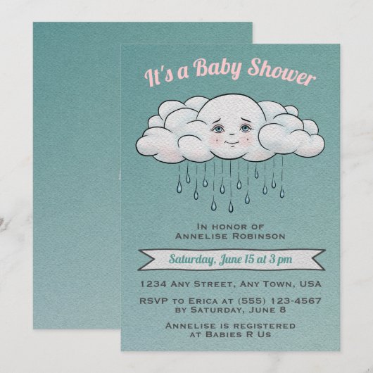 Sweet Rain Cloud Baby shower Uitnodiging (Voorkant / Achterkant)