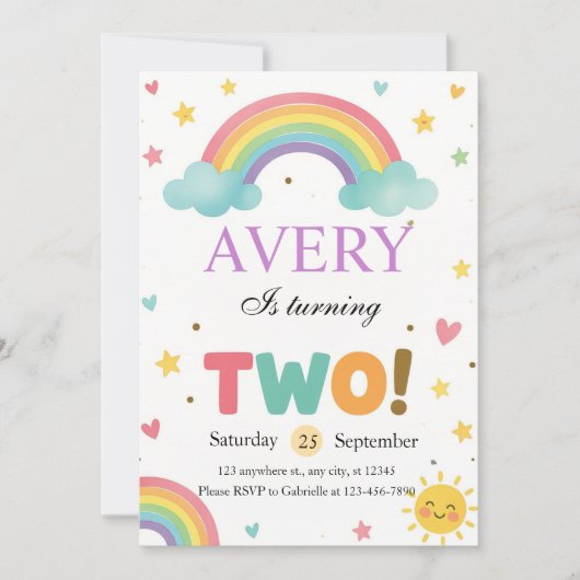 Sweet Rainbow 2nd Birthday Kaart (Voorkant)