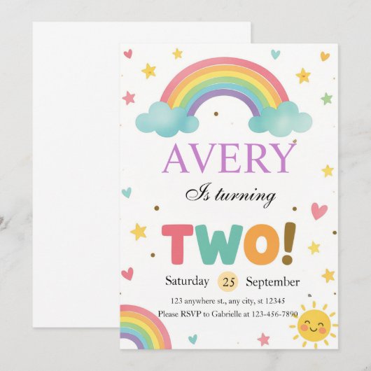 Sweet Rainbow 2nd Birthday Kaart (Voorkant / Achterkant)