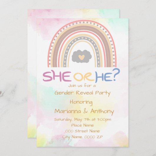 Sweet Rainbow Gender onthullen partijuitnodiging Kaart (Voorkant / Achterkant)