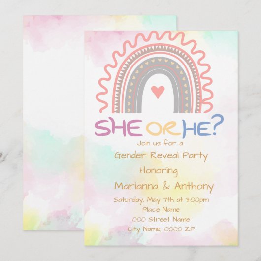 Sweet Rainbow Gender Reopenbaart de partij Kaart (Voorkant / Achterkant)