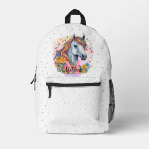 Sweet Rainbow Horse Pink Name Monogram Animal Bedrukte Rugzak