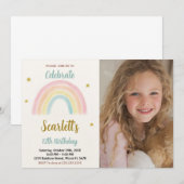 Sweet Rainbow Verjaardag Uitnodiging met foto (Voorkant / Achterkant)