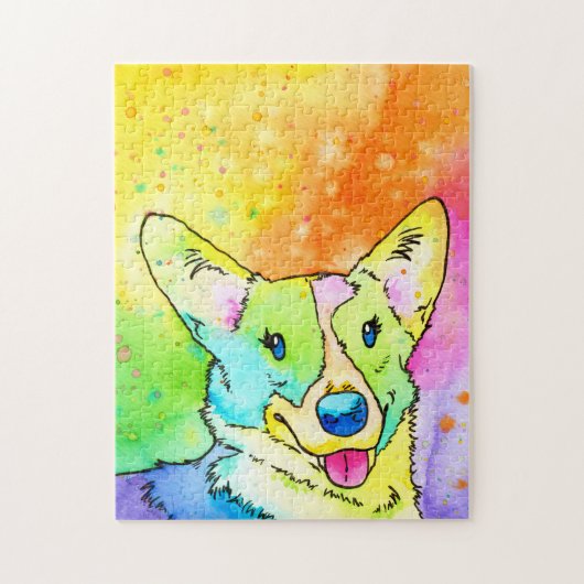 Sweet Rainbow Waterverf Corgi Jigsaw Puzzel (Verticaal)