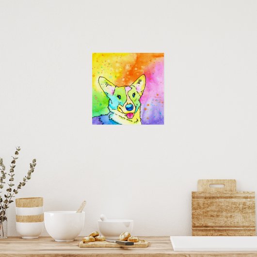Sweet Rainbow Waterverf Corgi Poster (Keuken)