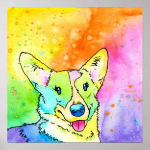 Sweet Rainbow Waterverf Corgi Poster