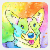 Sweet Rainbow Waterverf Corgi Vierkante Sticker (Voorkant)