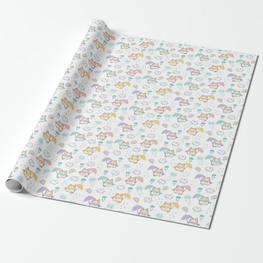 Sweet Rainy Day Pattern Wrapping Paper Roll Cadeaupapier (Uitgerold)