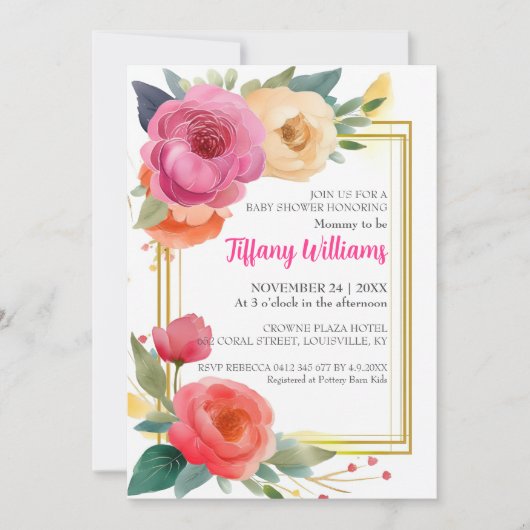 Sweet Ranunculus Waterverf Baby shower Lijst Kaart (Voorkant)