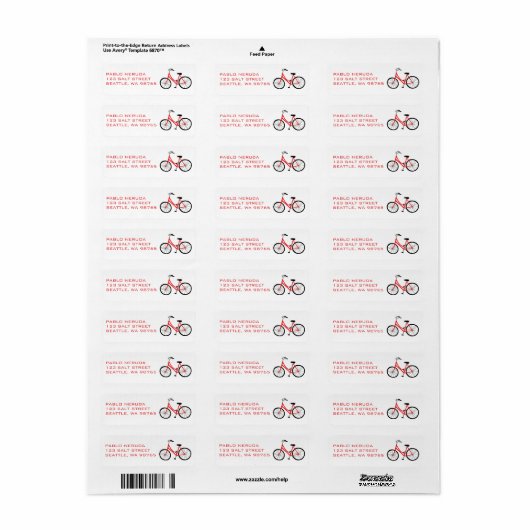 Sweet Red Bicycle Bike CUSTOM Mailing Etiket (Full Sheet)