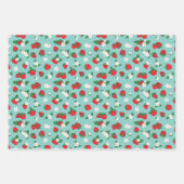 Sweet Red Blue Aardbeien Witte Bloemen Patroon Inpakpapier Vel (Voorkant)