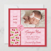 Sweet Red Cherry Baby meisje geboorte aankondiging (Voorkant)