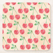 Sweet Red Cherry Delicate Pattern Paper Onderzette Kartonnen Onderzetters (Voorkant)
