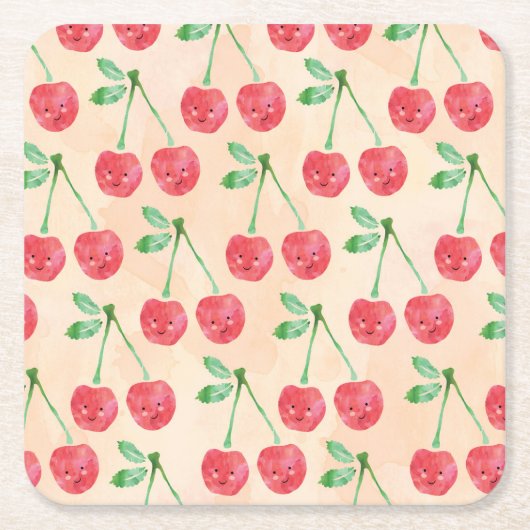 Sweet Red Cherry Delicate Pattern Paper Onderzette Kartonnen Onderzetters (Voorkant)