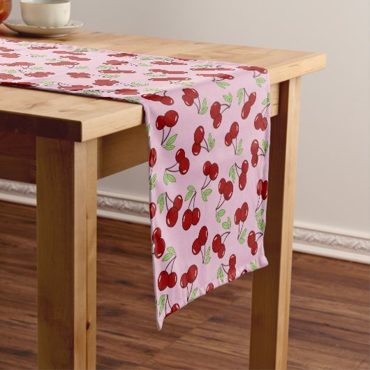 Sweet Red Cherry Pattern Korte Tafelloper (Voorbeeld)
