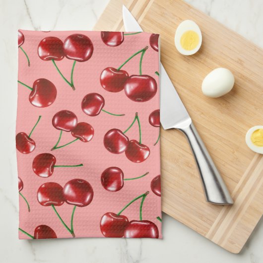 Sweet Red Cherry Pattern Theedoek (Quarter Fold)