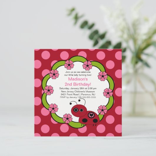 Sweet Red en Roze Ladybugs uitnodiging van afgelop (Staand voorkant)